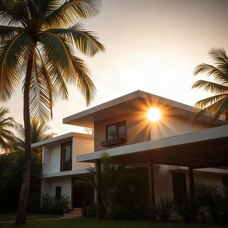 Recife modernist residence in late afternoon sun