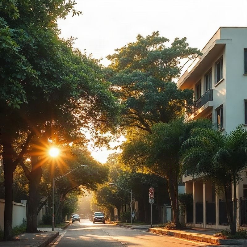 Leafy Recife street with residential architecture
